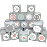 Frau WUNDERVoll® DIY Adventskalender Vorfreude zum Befüllen, 24 Faltschachteln grau 7(L) x7(B) x7(H) cm (gefaltet), XL Ziffern pastell/Weihnachten, Aufkleber, Würfelbox, Faltverpackung, Schachteln