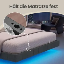 VASAGLE Bettrahmen 140 x 200 cm, mit LED-Beleuchtung, Bettgestell,