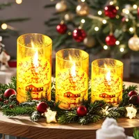 Weihnachtsdeko LED Kerzen Mit Timerfunktion, 3 Stück Flammenlose Flackernde Flamme, Weihnachts Muster Mit Fernbedienung für Innen, Tischdeko (B)