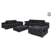 JVmoebel Sofa Ledersofa 3+2+1 Sitzer Garnitur Designersofa Ecksofa Polstercouch Sofa Textil schwarz