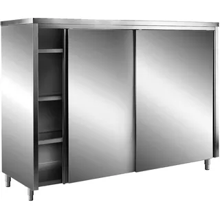 Saro Edelstahl-Lagerschrank mit Schiebetüren AISI 430, Flachdach, 2000x600