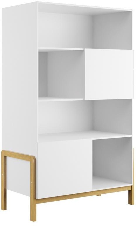 Bibliothèque scandinave multi rangements blanche et bois clair chêne massif L90 cm CELESTINE