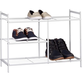 Relaxdays Schuhregal SANDRA mit 3 Ebenen, Schuhablage aus Metall, mit Stiefelfach, HBT: ca. 50,5 x 26 cm, für 8 Paar Schuhe, mit Griffen, weiß