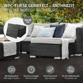 ECD Germany WPC Terrassenfliesen 30x30 cm 22er Spar Set Anthrazit in Holzoptik,