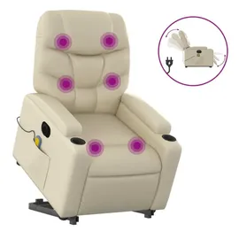 vidaXL Massagesessel mit Aufstehhilfe Elektrisch Kunstleder 89 x 100 x 0 cm Creme