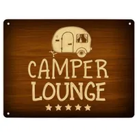 Trendaffe Metallschild XL mit Camper-Lounge Motiv und Spruch: Camper-Lounge