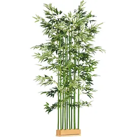 Homcom Künstlicher Bambus, 180 cm Kunstpflanze im Kiefernholztopf, Zimmerpflanze, künstliche Pflanzen für Indoor, Outdoor, Dekopflanzen, Grün
