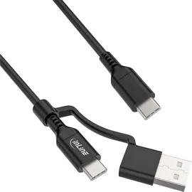 InLine 2-in-1 USB-C Kabel USB-A Adapter, USB 2.0 100W, TPE, schwarz, 1m