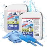 FASTX LIQUIDSOLUTIONS AdBlue 2x10 Liter Set inklusive Mikrofasertuch und Einfüllstutzen – Hochreine SCR Harnstofflösung für Dieselfahrzeuge