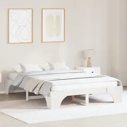 Bettrahmen Weiß Holz 140 x 200 cm Minimalistisch