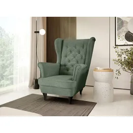 beautysofa Ohrensessel FALCO Chesterfield Textil 82 x 102 x 92 cm Grün