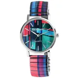 Excellanc Damen-Zugbanduhr Edelstahl Ø 36 mm Motiv Bunt Print Analog Quarz 1700060 (blau grün lila)