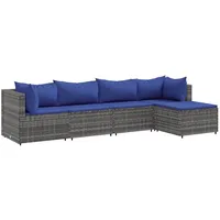 vidaXL 5-tlg Garten-Lounge-Set mit Kissen Grau Poly Rattan Modell 57