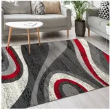 Mazovia Designteppich Modern Teppich Kurzflor Wohnzimmerteppich Robust und pflegeleicht GRAU, 160 x 230 cm, Fußbodenheizung,Allergiker geeignet,Farbecht,Pflegeleicht,Geometrisch grau|rot 160 x 230 cm