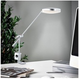 Melitec LED Schreibtischleuchte T126 in Chrom-Matt mit Verstellbarem Kopf & Arm, Schlankes Design, Warmweiß, Schraub-Klemmfuß