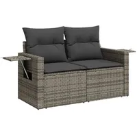 vidaXL Gartensofa 2-Sitzer mit Kissen Grau Poly Rattan