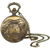 Lancardo Taschenuhr Analog Quarzuhr mit Halskette Bronze Zifferblatt Vintage Style Uhren Geburtstagsgeschenk