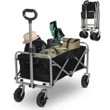 HOBBYZOO Bollerwagen Faltbar, 600D Oxford-Stoff, Handwagen 100 kg Tragkraft - für Camping, Einkäufe, Outdoor & Freizeit, 74,5 x 45 x 85 cm, Schwarz