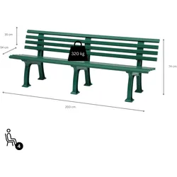 PROREGAL Gartenbank Antigua | 4-Sitzer | Grün | HxBxT 74x200x54cm | UV-beständiger Kunststoff | Parkbank Sitzbank Gartenbänke Balkon Terrasse