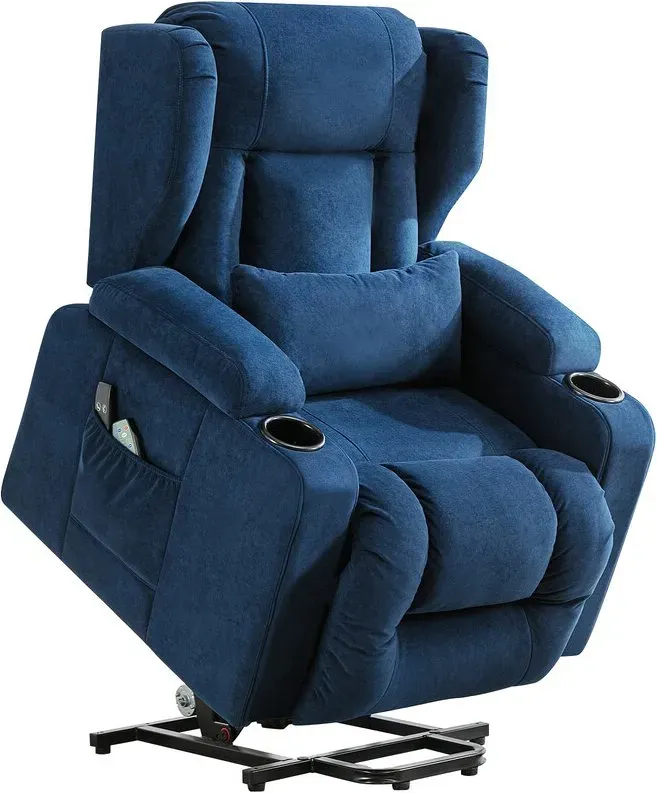 COMHOMA Relaxsessel mit Stoffbezug, elektrischer Aufstehsessel, TV-Sessel mit Aufstehhilfe und Liegefunktion, Stoff, Blau