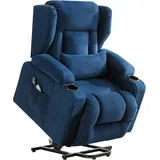 COMHOMA Relaxsessel mit Stoffbezug, elektrischer Aufstehsessel, TV-Sessel mit Aufstehhilfe und Liegefunktion, Stoff, Blau
