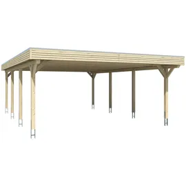 SKANHOLZ Doppel-Carport Spessart 6,11 x 8,46 m lasiert - braun inkl. Regenrinne, Pfostenanker