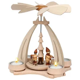 Dekohelden24 Pyramide aus Buchenholz mit Winterfütterung, für 4 Teelichte geeignet, L/B/H ca. 18 x 14 x 24 cm.