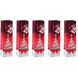 Sigel Geschenktüten für Flaschen Sparkling Tree rot/weiß 10,0 x 35,0 cm, 5 St.