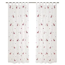 OTTO home Gardine OTTO HOME "Elch" Gr. 1, rot, B:140cm H:145cm, Voile, Polyester, Gardinen, Gardine, 1 Schal, Mit Rentieren, Sternen und Schneeflocken bestickt