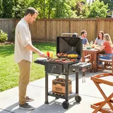Holzkohlegrill, Tragbarer Smoker Mit Belüftung, Thermometer Und Seitenablagen, Schwarz