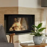 Kamineinsatz Gusseisen ZUZIA links 15 kW Ø 200 - Schwarz