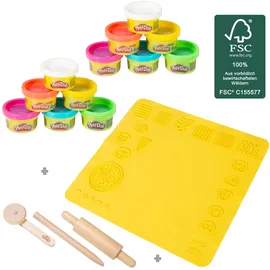 roba Play-Doh nachhaltiges Spielset 3D-Kreativmatte 12 Knetdosen FSC-Holzwerkzeuge