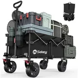 Sekey Bollerwagen XXL Bollerwagen Faltbar mit Erweiterbarer Heckklappe 135L & 200L (Faltbarer Bollerwagen Klappbar Angelwagen), XL-Flexi 4019 150KG Zusammenfaltbar aus VIER Richtungen schwarz