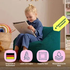 I.C.O.N. Icon Sitzsack Kinder, Blaugrün, Flauschiger Cord Stoff, Sitzsack Cord mit Füllung, Bequemer Kinder Sessel, Kuschelsessel, Lese Sessel, Schlafzimmer, Kinderzimmer, Spielzimmer