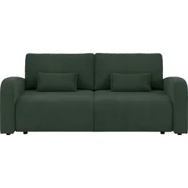 OTTO home 3-Sitzer OTTO HOME "JIGGS wahlweise Schlafsofa mit Bettkasten, Maße B/H/T: 228/96/110 cm", grün (dunkelgrün), B:228cm H:96cm T:110cm, 100% Polyester, Sofas, Sofa mit Wellenunterfederung, enthält 2 Rückenkissen und 2 Zierkissen