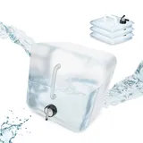 Relaxdays Faltbarer Wasserkanister 4er Set, 15l, Faltkanister mit Hahn, BPA-frei, geschmacksneutral, transparent/schwarz