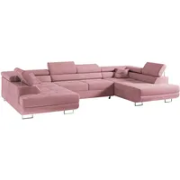 MKS MEBLE Sofa Rosa Wohnzimmer - Wohnlandschaft - U-Form Couch mit Schlaffunktion - Schlafsofa mit Bettkasten - Wohnzimmer U Couch - Polstersofa mit Bettkasten - Gustaw U Rosa Kronos