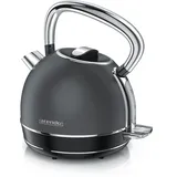 Arendo Wasserkocher mit Temperatureinstellung, 1,7 l, 2200 W, Edelstahl Retro Style Vintage, Überhitzung & Trockenkochschutz, grau