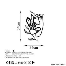 Opviq Wandlampe Flower Faced Opviq, schwarz, für Wohn- / Esszimmer, Metall, Modern, Wandleuchte, Wandlampe Innen - 9 cm - 34 cm - 54 cm