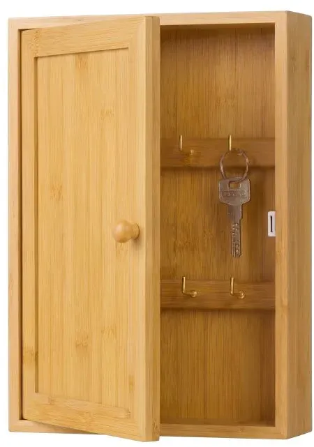 Relaxdays Wand Schlüsselkasten aus Bambus Hellbraun