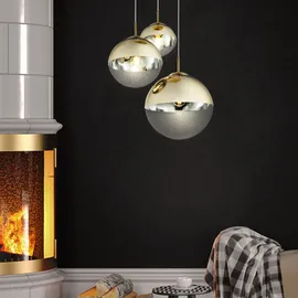 GLOBO Glas Kugel Hänge Lampe gold Fernbedienung Decken Leuchte dimmbar im Set inkl. RGB LED Leuchtmittel