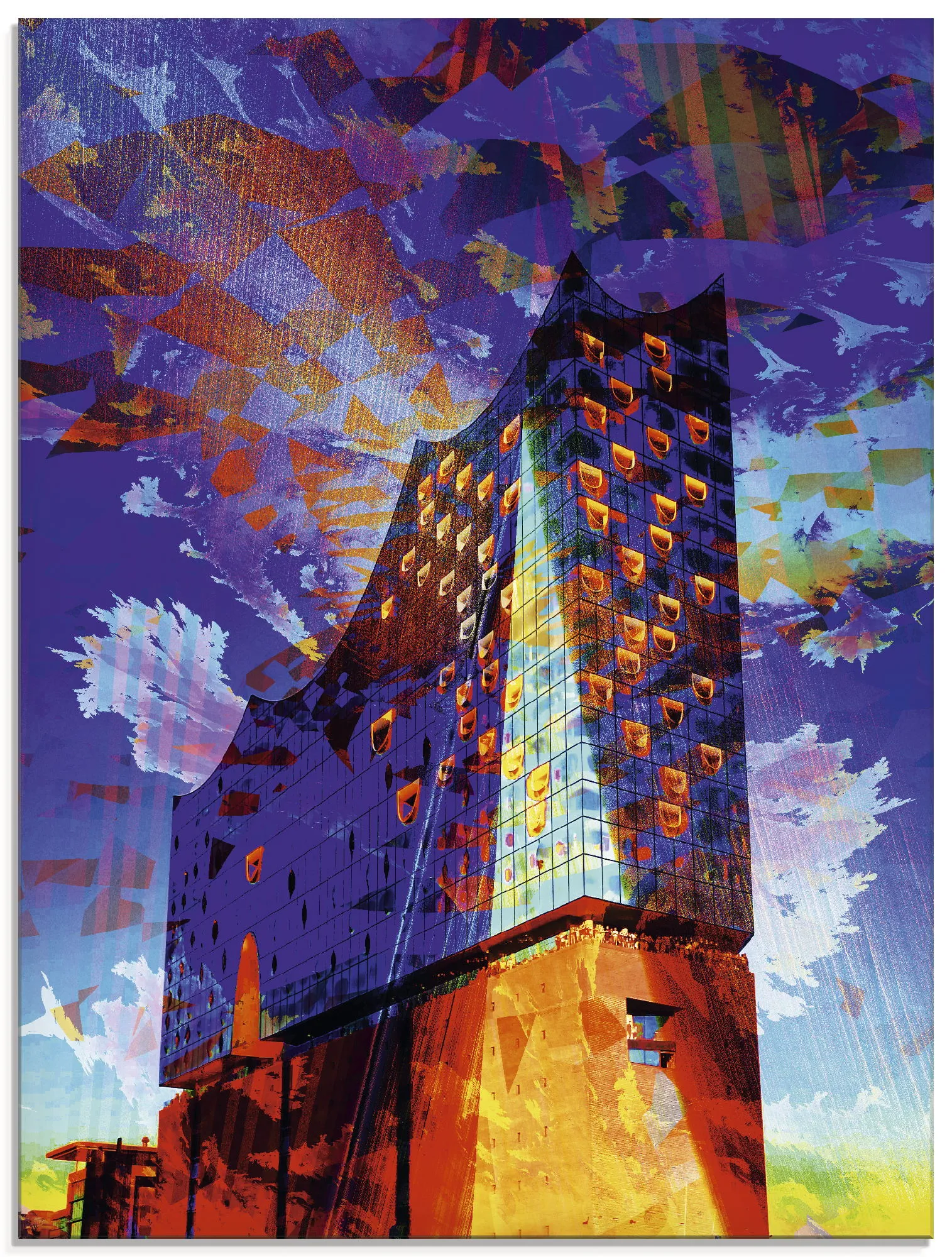 Glasbild ARTLAND "Elbphilharmonie Hamburg IV" Bilder Gr. B/H: 45 cm x 60 cm, Glasbild Gebäude Hochformat, 1 St., blau in verschiedenen Größen