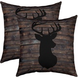 Süßer Hirsch Kissenbezug 2er Set Kissenbezüge Hirsch Jagd Kissenbezüge 55x55cm Fälle Home Dekor Kissenhülle Geweih Western Bauernhaus Schwarz Braun Wild Tier Dekokissen für Couch Sofa im Freien