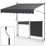 Jayseuw Klemmmarkise Balkon ohne Bohren, markise 300cm breit, mit Handkurbel, Höhenverstellbare, UV-beständig und wasserdicht Klemmmarkise für Terrasse Balkon, Grau