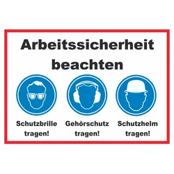 Arbeitssicherheit Augen Ohren Kopf Schild A5 (148x210mm)