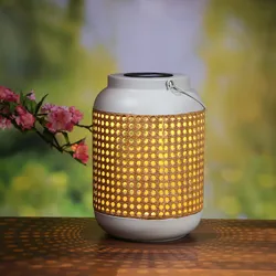 LED Solar Laterne - Bambus Optik - hängend/stehend - Metall - warmweiße LED - H:...