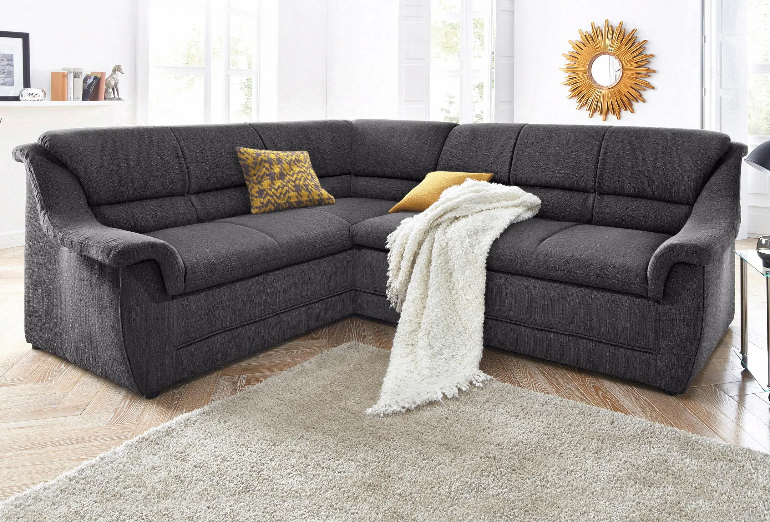 DOMO collection Ecksofa »Lale L-Form«, mit langem Schenkel, wahlweise mit Bettfunktion DOMO collection anthrazit