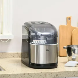 Homcom Eiswürfelmaschine, 1,8L Eiswürfelbereiter mit 1,7L Wassertank, 2 Eiswürfelgrößen, Eisschaufel,