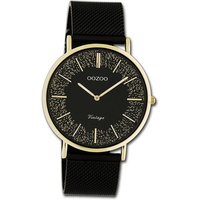 OOZOO Quarzuhr Oozoo Damen Armbanduhr Vintage Series, Damenuhr Metall, Mesharmband schwarz, rundes Gehäuse, groß (ca. 40mm) schwarz