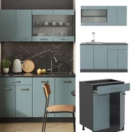 Vicco Küchenzeile R-Line 140 cm Blau-Grau